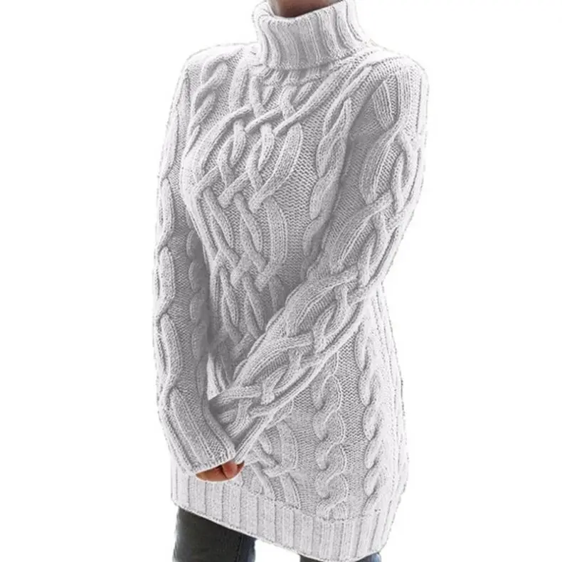 Solid Color Turtleneck Retro Twist Chunky Pullover Sweater Dress Women's Long Sleeve Slim Knitted Women Sweater Tops