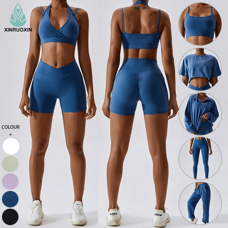 Custom Logo 7 Pieces Women Sportswear Seam Sports Bra High Waist Leggings Suit Active Wear Athletic Gym Fitness Yoga Sets