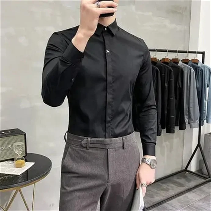 New Bbamboo Fiber Slim Fit Long-sleeved Professional Elastic Aanti-wrinkle Business Formal Work Fear Men's Shirt