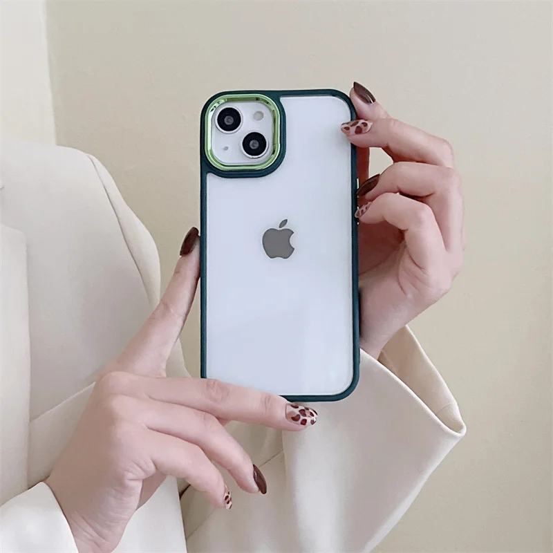 3 in 1 Clear Acrylic Metal Lens Frame Cover Mobile Phone Cases For iPhone 15 14 13 12 11 Pro Max Xs Xr Transparent Back Cover