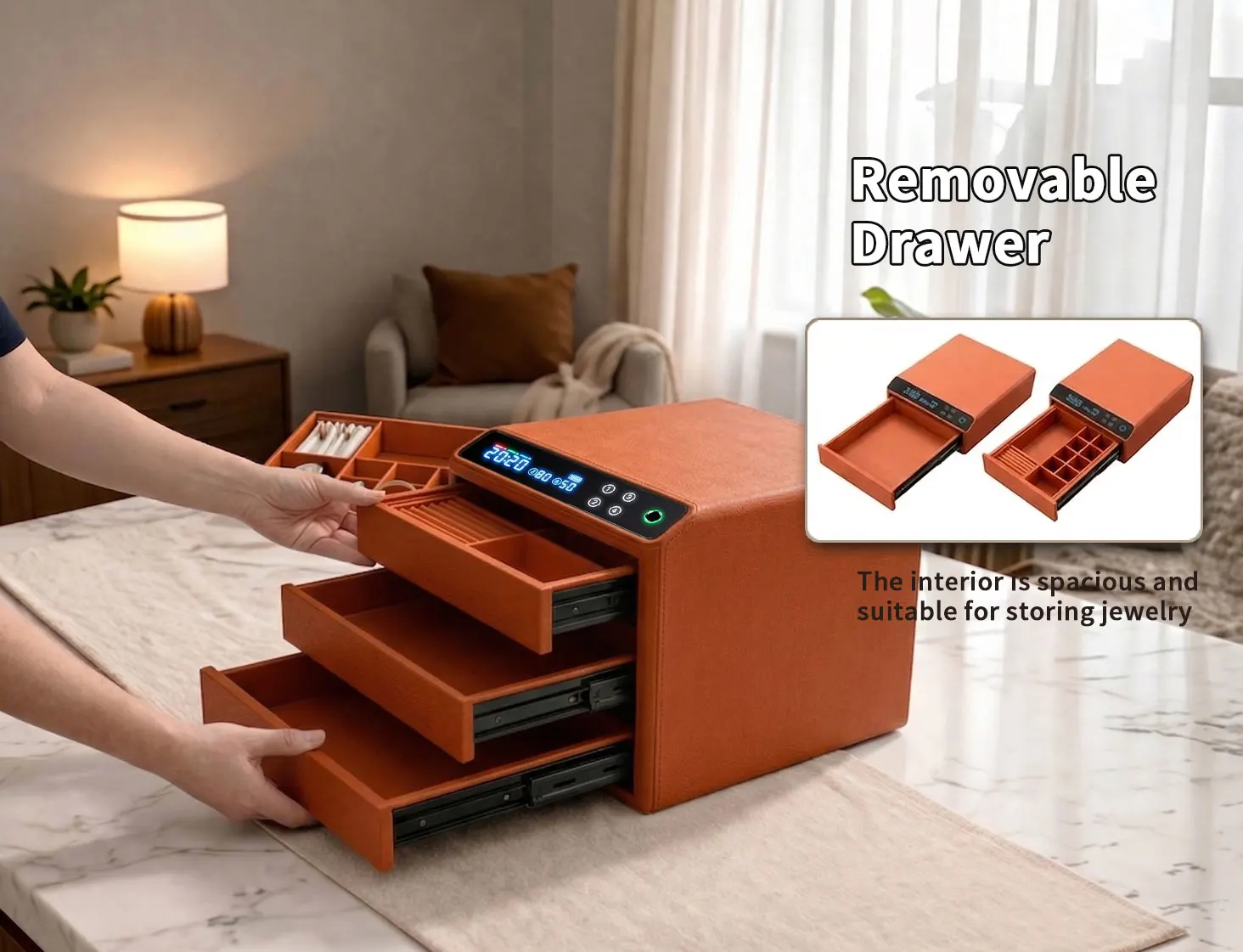 dr 1273 ft ceqsafe smart high quality leather 3 layers anti theft safe box intelligent fingerprint entry for home jewelry wardrobe storage-10