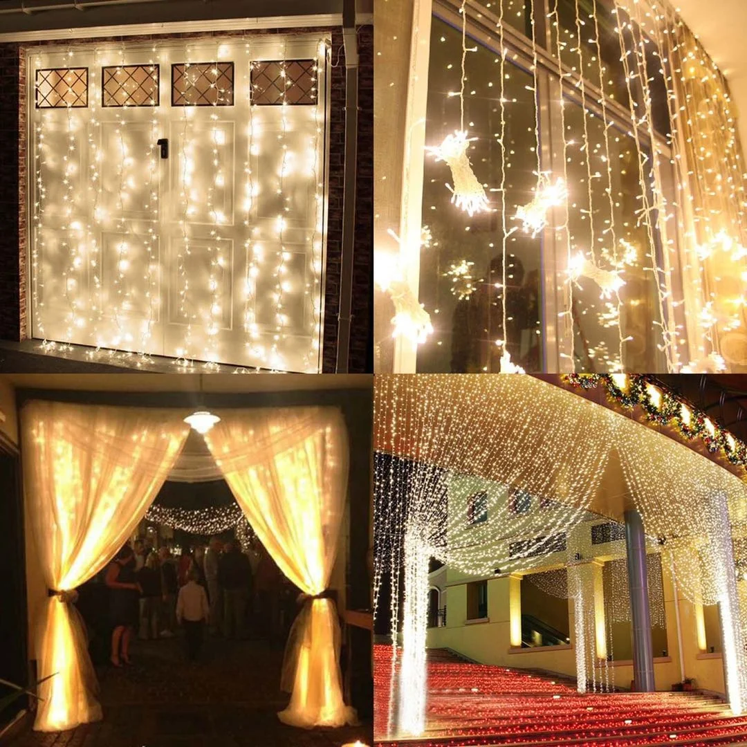 300 LED Curtain String Lights Plug in Window Fairy Lights Christmas Waterproof 