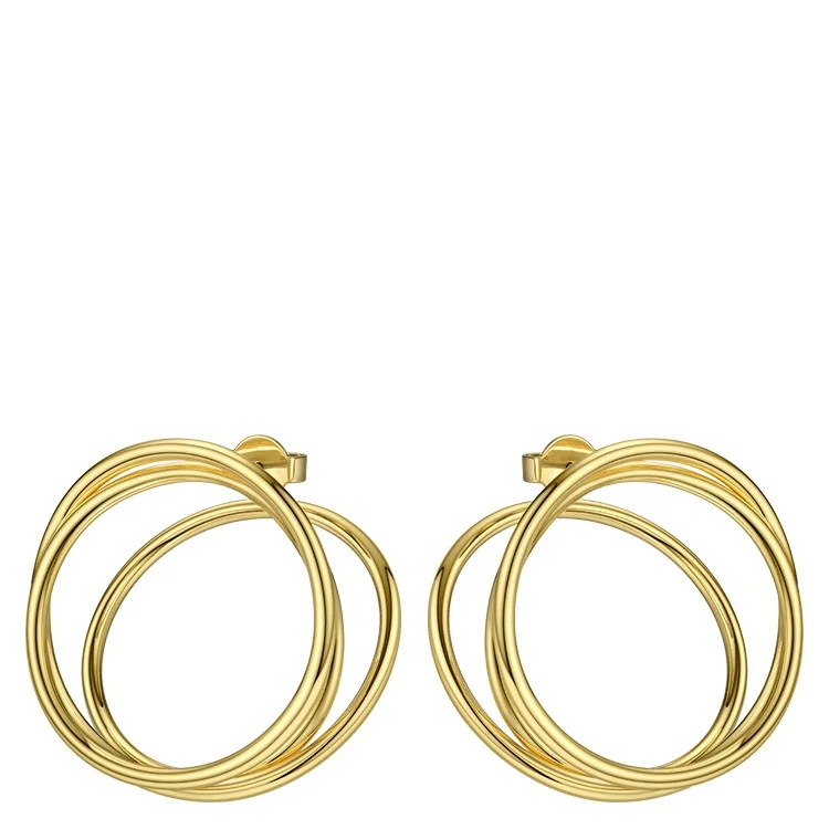 LILIFLOR High Quality 18K Gold Plating Brass Jewelry Simple Line Coil Design Earrings Gold color For Women Earring EC191032