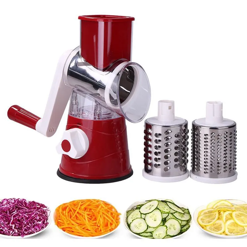 Multifunctional 3 in 1 Spiral Slicer Hand Manual Rotary Cheese Grater Food Slicer Veggie Dicer Vegetable Chopper Cutter