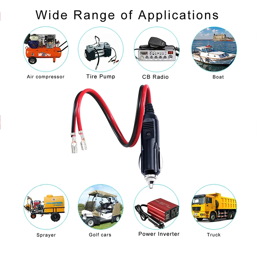 15a Fuse 12v Spt-2 Cable Car Cigarette Lighter Male Plug Tail Wires Terminals Connector Extension Cord