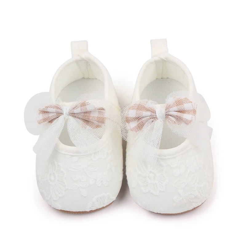 New Embroidered Mesh Bow Soft Soled Non-slip Baby Toddler Shoes for Girls manufacture