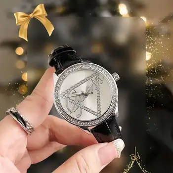 Fashion Classic Watches Leather Quartz Simple Black Dial Women Genuine Leather Diamond designers watches mothers day gift watch