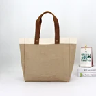 Handbag With Leather Custom Recycled Large Travel Handbag Jute Hemp Shoulder Tote Weekend Bag With Leather Handles