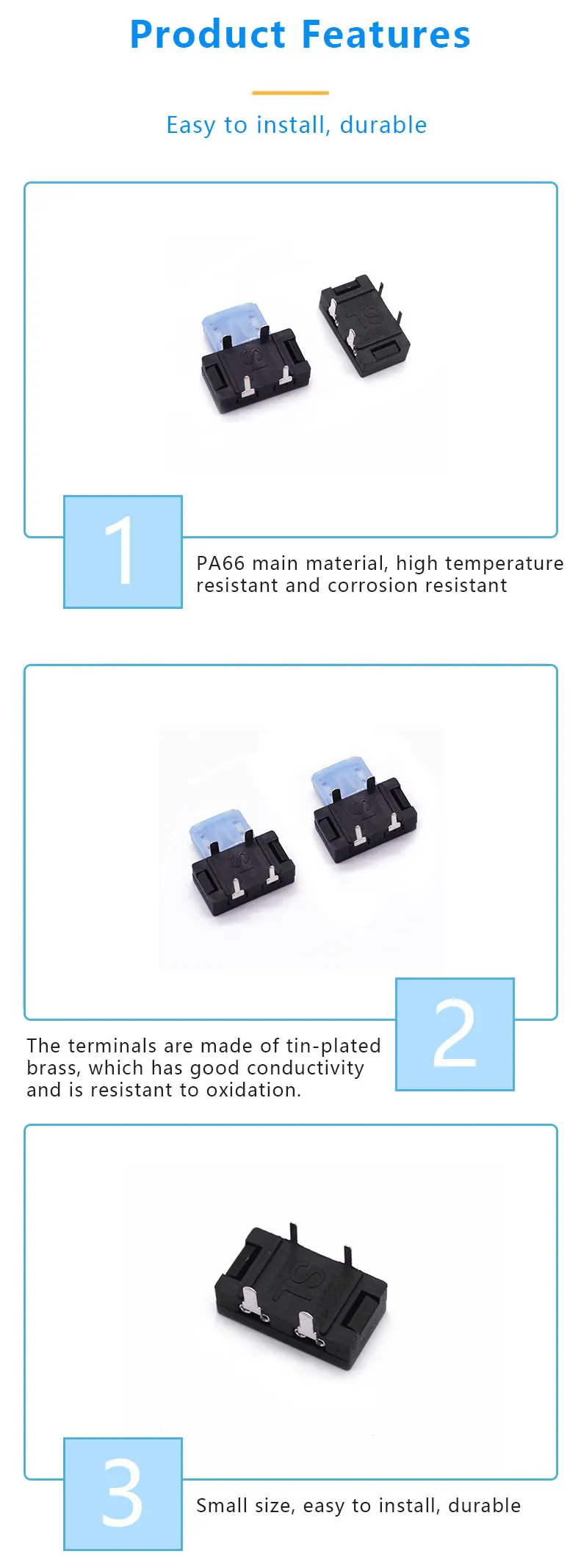 SL-26A Model 15A Max Current PA66 Material PCB Mount Blade Fuse Holder for Automotive Applications