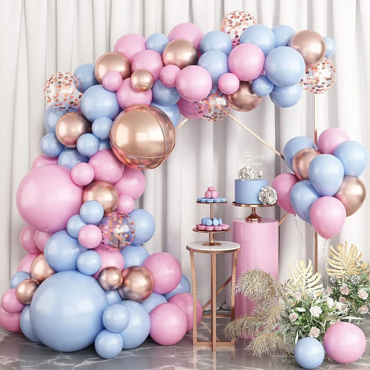 Macaron Pink Blue latex balloon Metal Rose gold confetti wedding birthday party balloon set