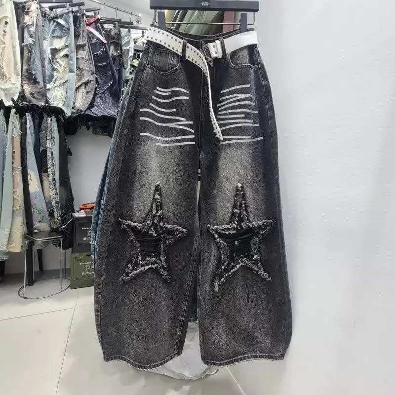 product hip ho pcustom men retro street wide leg 100 cotton eco friendly loose fit jeans distressed wash ripped whiskering patchwork-1