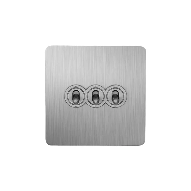 Electrical Metal Switch Low Price High Quality Stainless Steel UK EU Standard 250V 16A 3 Gang 2 Way Toggle Wall Switches