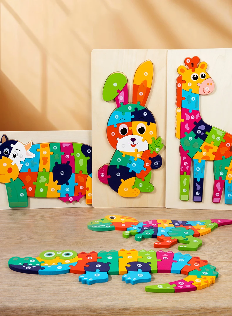 CPC Certyfikat CE Duży 2024 Popularne drewniane puzzle 3d ze zwierzętami Montessori Zabawki edukacyjne dla dzieci chłopców i dziewcząt fabryka