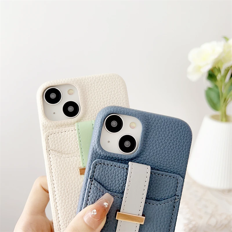Colorful Litchi Card Wallet Back Cover PU Leather Phone Case for iPhone 14 13 12 11