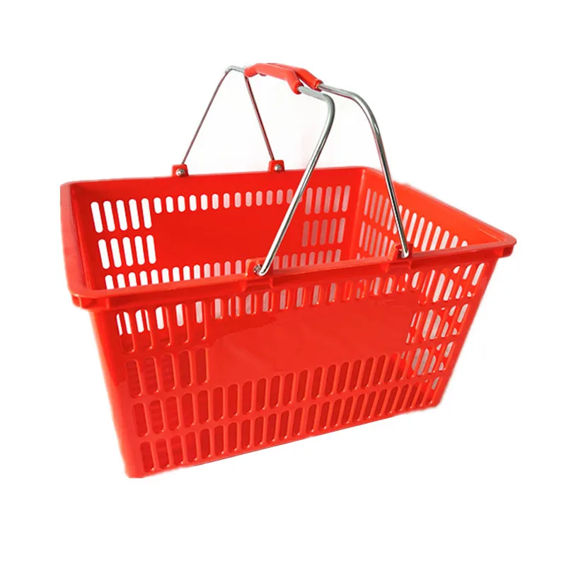 Cheap Grocery Supermarket 25L Metal Handle PP Plastic Fruit Vegetables Storage Basket for Sale details