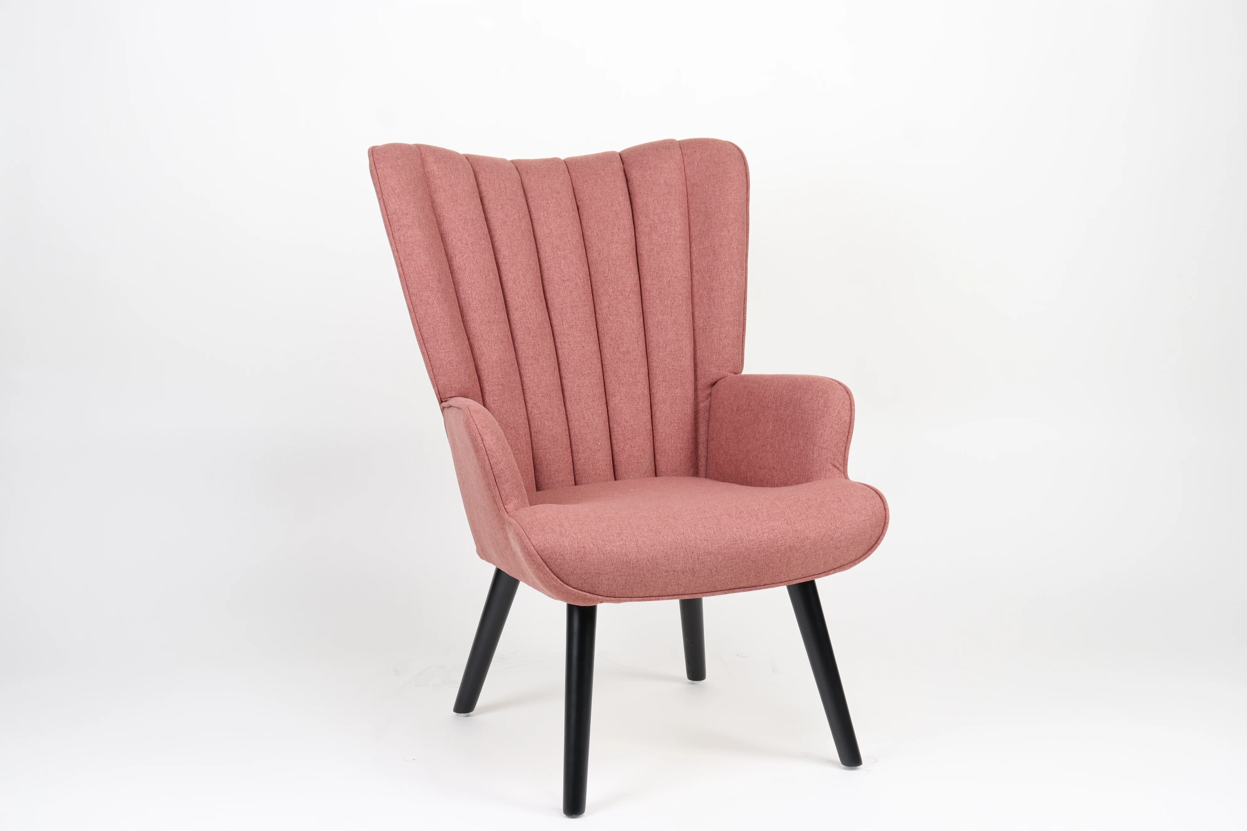 Modern Design Living Room Leisure Chair Pink Fabric Armchair with Wood Legs for Hotel Apartment Use supplier