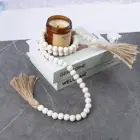 Wall Hanging Decor 58 In Rustic Nature White Garland Wood Farmhouse Beads With Tassels