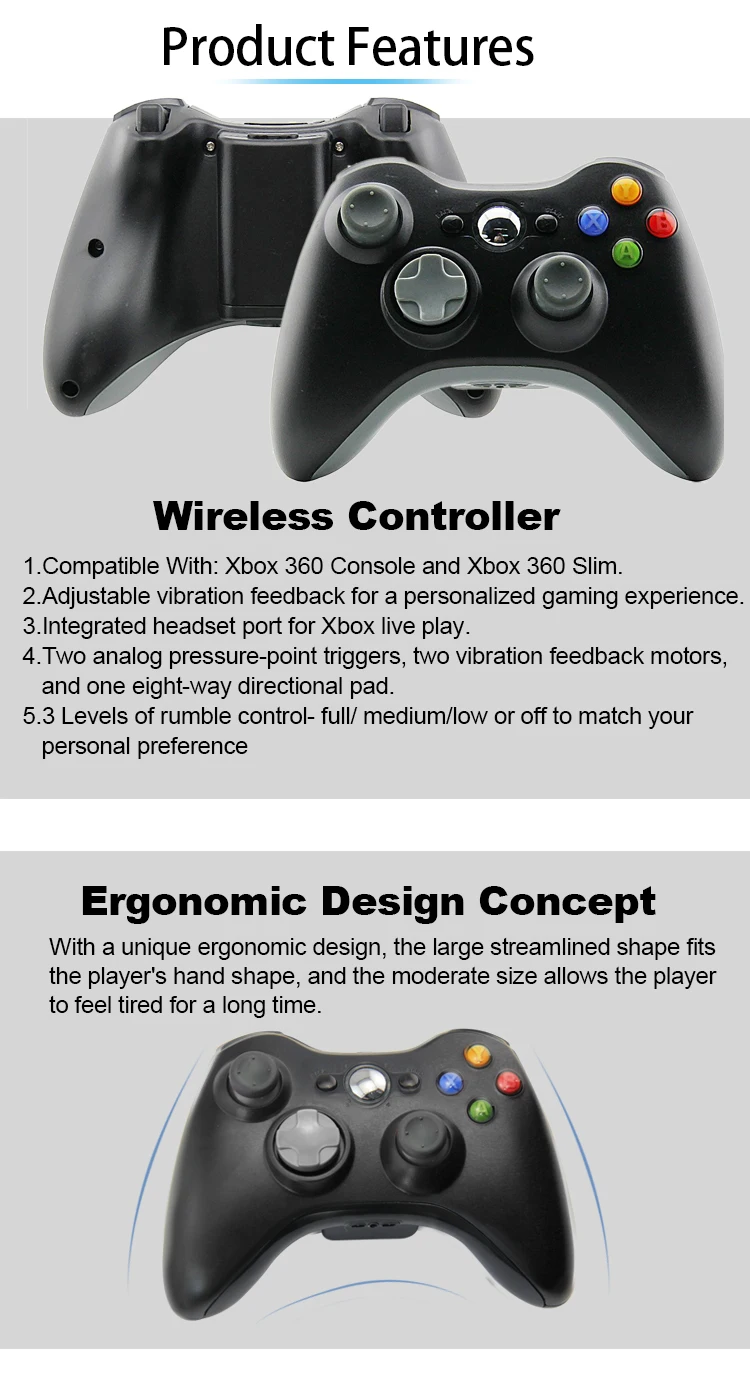 High quality Wireless Gamepad 360 For Xbox360 Controller  joystick game controller 360 controller