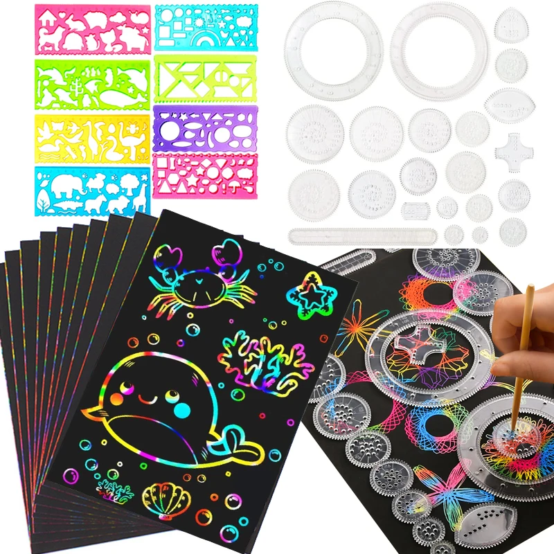 Regalos de Bricolaje para Niños-Scratch Art Paper para Niños Navidad YAXIDAEVER Papel de Rascar para Niños,Patrón Navideño de Arañazos Papel de Rascar Dibujo Utilizar para Decorar Pascua 