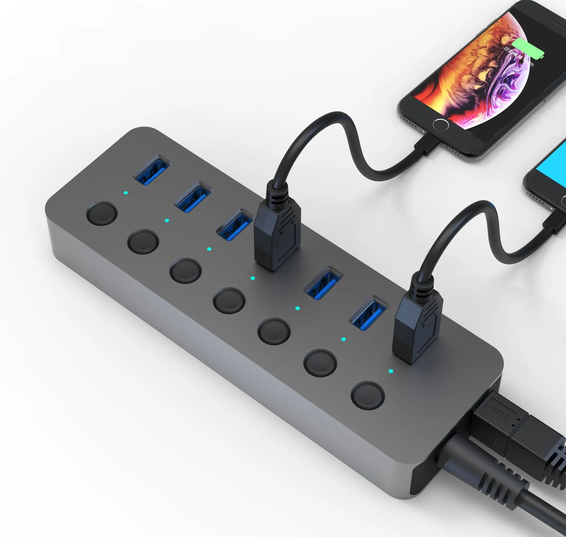 Factory Original 10 In 1 Usb Hub With Individual Switches Power Adapter 100W Charging Usb 3.0 Led Lights Plug Play 3.0 H 0