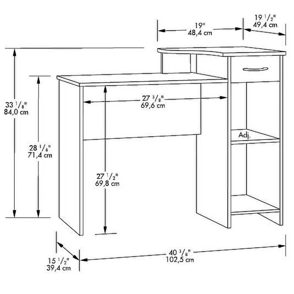 Black Wood Adjustable Storage Shelf Student Computer Desk with Easy-glide Drawer factory