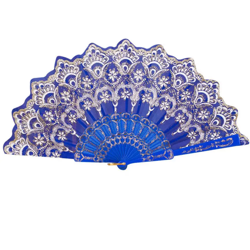 Chinese Style Dance Wedding Party Lace Silk Folding Hand Held Flower Fan Gift 