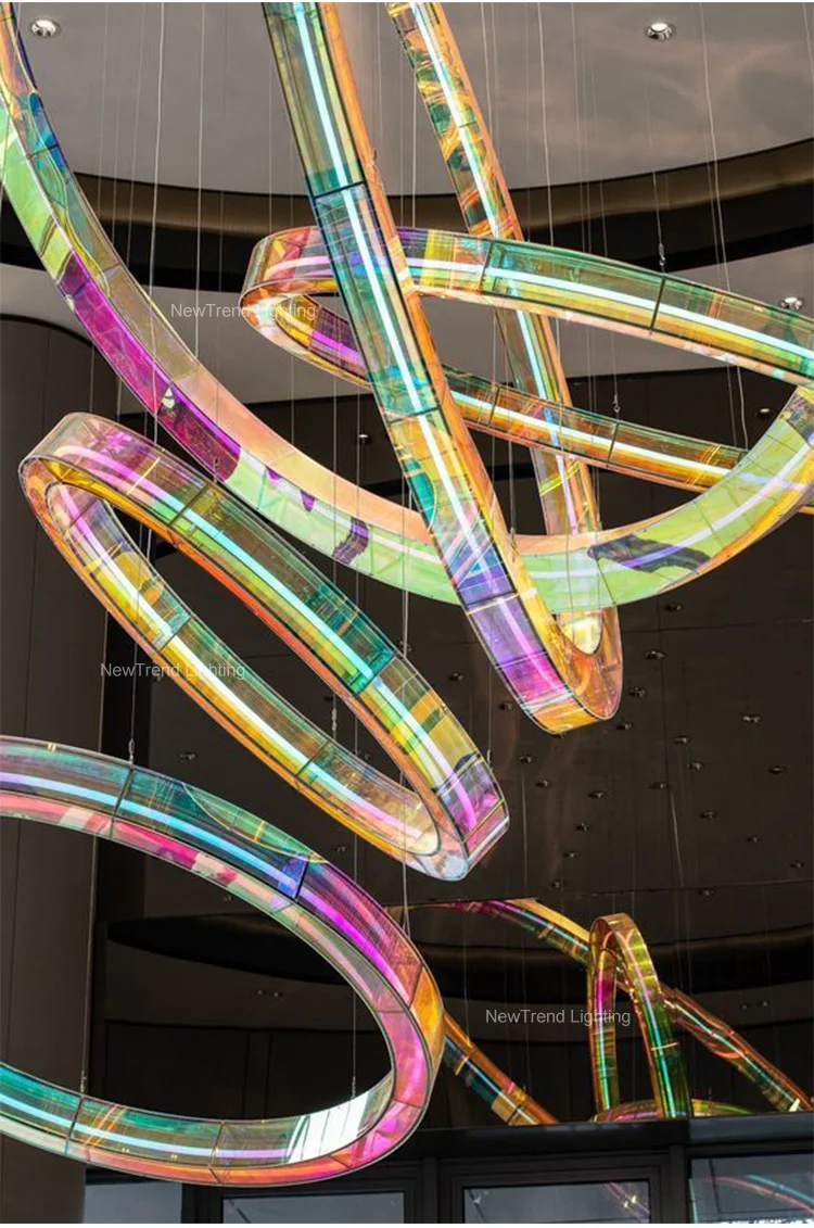 CPL-317 Modern Indoor Decoration Hanging Lighting Villa Hall Hotel Lobby Mall Acrylic Ring LED Chandelier Light manufacture