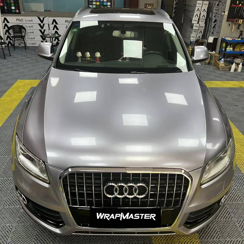 アウトドア Wrapmaster 1.52 * 18mライトセメントグレー超光沢クリスタル気泡無料カーラップビニール卸売ビニールステッカー