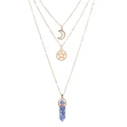 Charm Moon Pentagram Hexagonal Column Multi Layered Alloy Chain Choker Charm Pendant Necklaces For Women