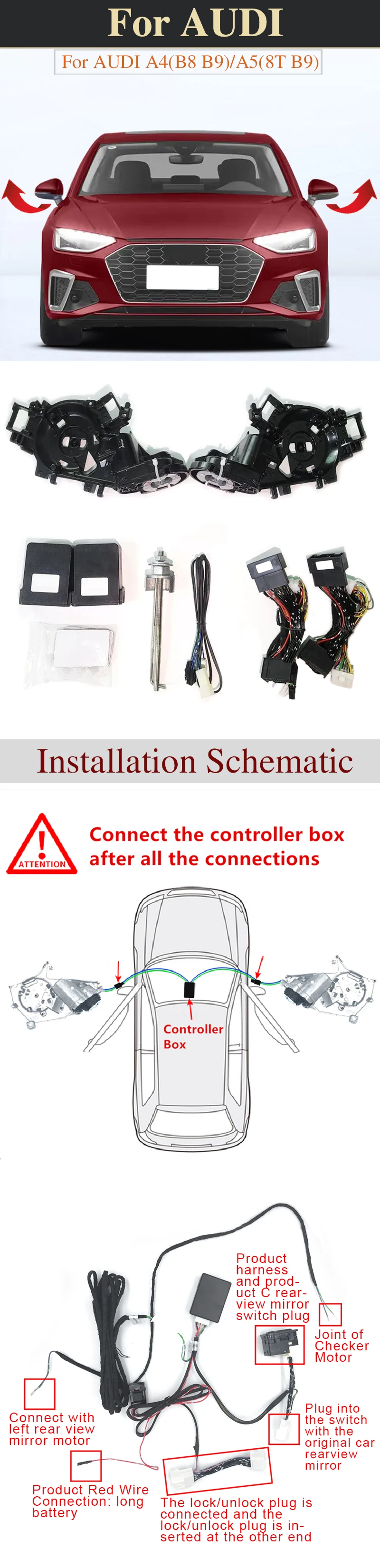 For Audi A4 B8 A5 8t 20102016 Car Side Mirror Folding Kit Rearview