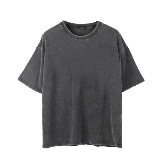 New Design  Washed Short Sleeve Round Neck Black Oversized T-shirts for men