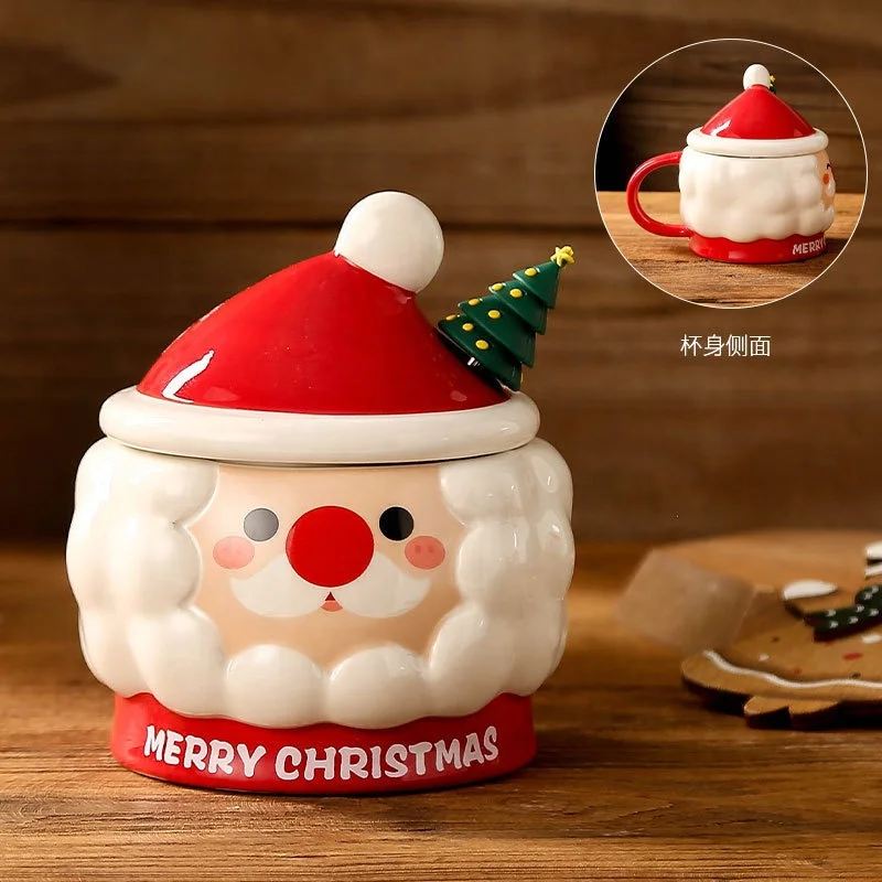 Custom Personalized Creative Cute Santa Claus Christmas Holiday Gift Home Use Cartoon Water Christmas Coffee Mug with Spoon