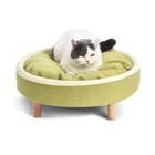 Furniture Bed Wooden Modern Stylish Design Round Pet Furniture Bed Wooden Green Fabric Dog Cat Sofa