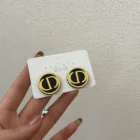 Studs High-Grade Round Studs Big Letter Vintage Golden Edged Light Luxury Gold Dangling Earrings