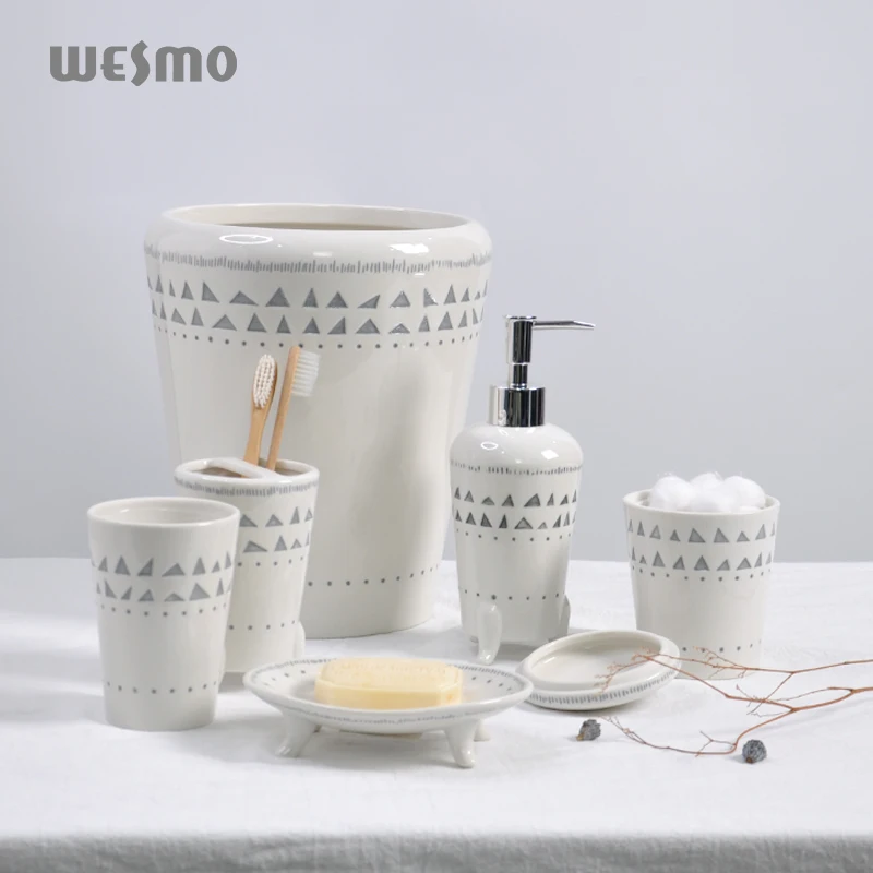 Luxury white sandstone polyresin bathroom accessories bathroom accessories set resin soap dispenser set