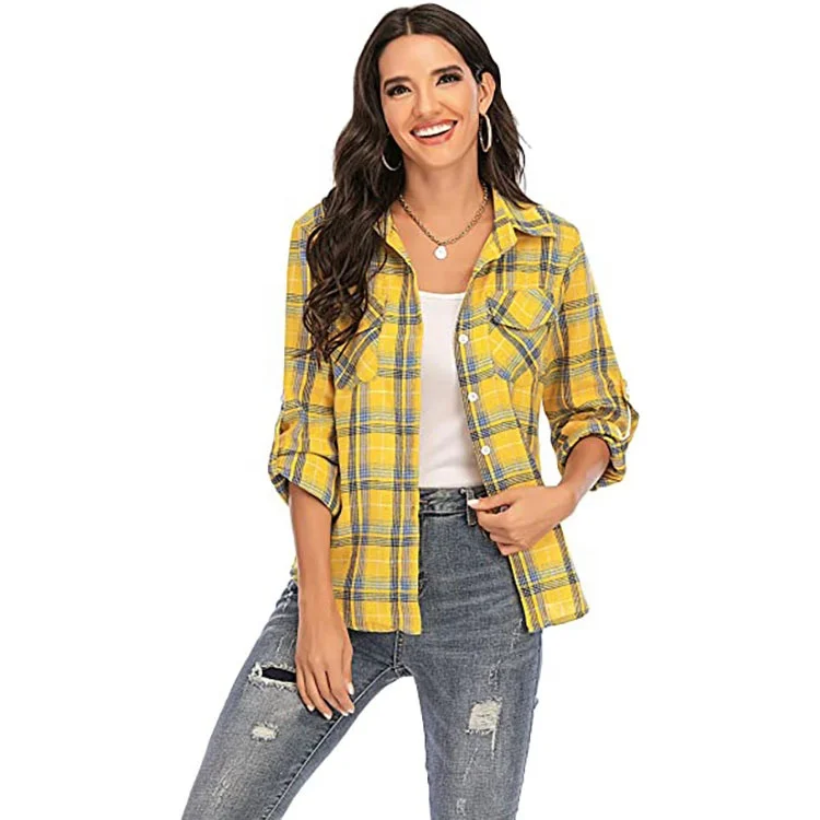 PRETTYGARDEN Women's 2023 Fall Clothes Plaid Shacket Jacket Long Sleeve Button Down Flannel Shirts Fashion Blouse