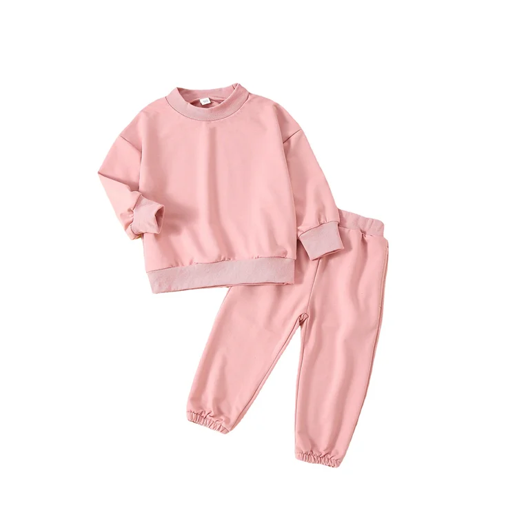 Wholesale children spring autumn girl boys suits 2pcs sets kids clothing baby clothes solid color jogging clothes for kids