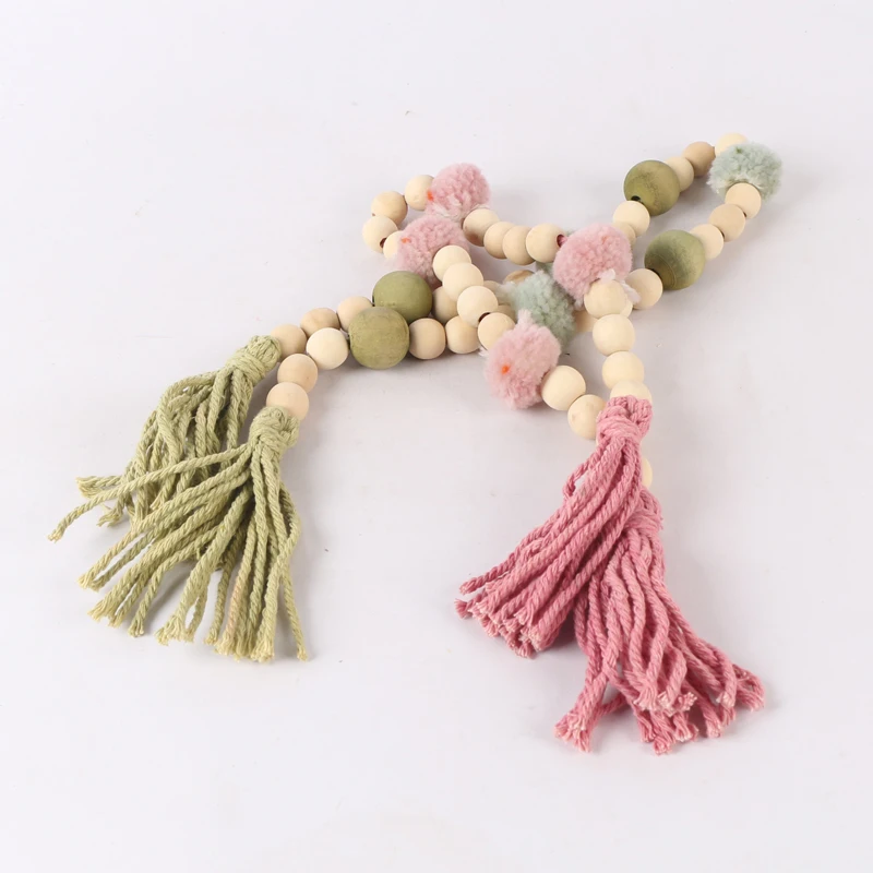 Nordic Style Wooden Beads Tassels Garland Hanging Decorative Childrens Room MA 