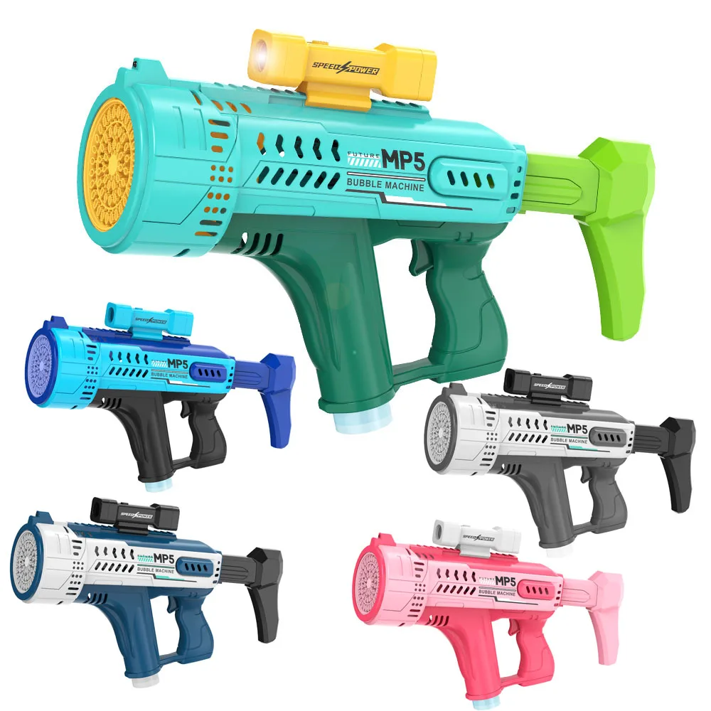 57 Holes Electric Mp5 Bubble Machine Automatic Spray Bubbles Launcher Rechargeable Bubble Guns With Liquid