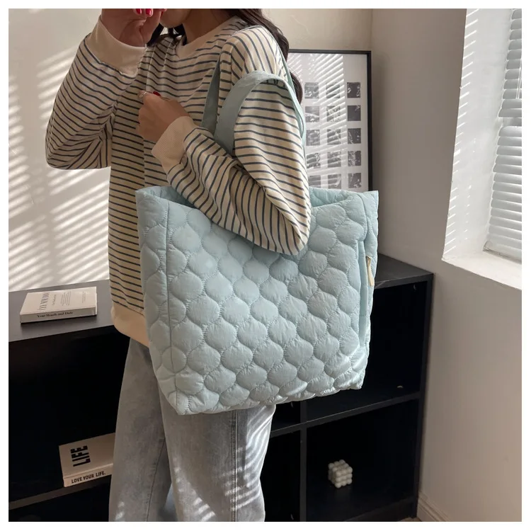 Women's Lightweight Quilted Puffer Tote Bag Cotton Padded Shoulder Handbag with Two Handles Open Closure manufacture