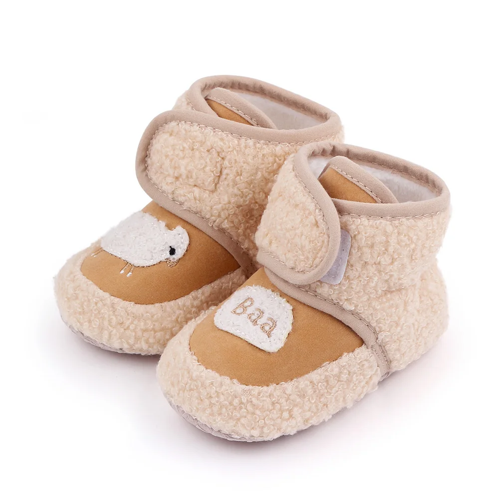 Winter Baby Fluffy Lamb Solid Color Warm High Top Soft Sole Infants Walking Cotton Boots factory