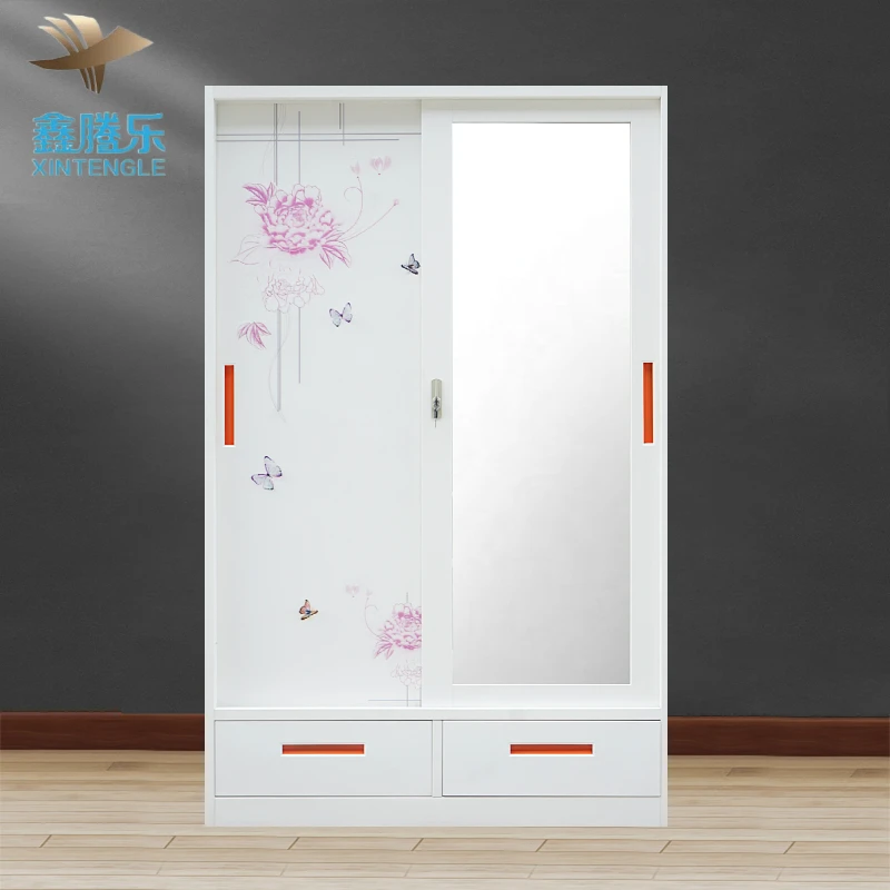 Modern 2-Door Iron Wardrobe Garde-robe Metallique with Clothes Iron Besi Armadio Moderno Bedroom Furniture