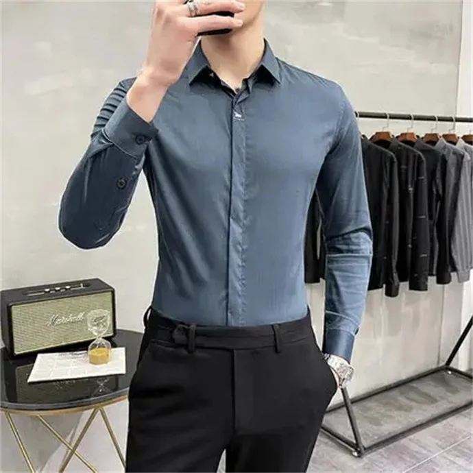 Wholesale high quality spring and autumn new lapel printed shirt casual slim long sleeve men's shirt