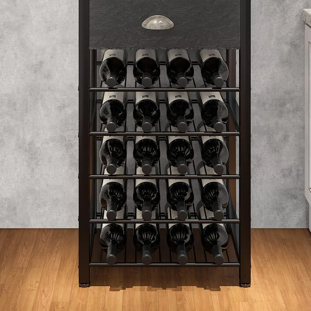 4-Tier Freestanding Wine Rack Bar Cabinet Topple Tabletop Glass Holder with Storage Drawer Wood Panel Style for Living Room supplier