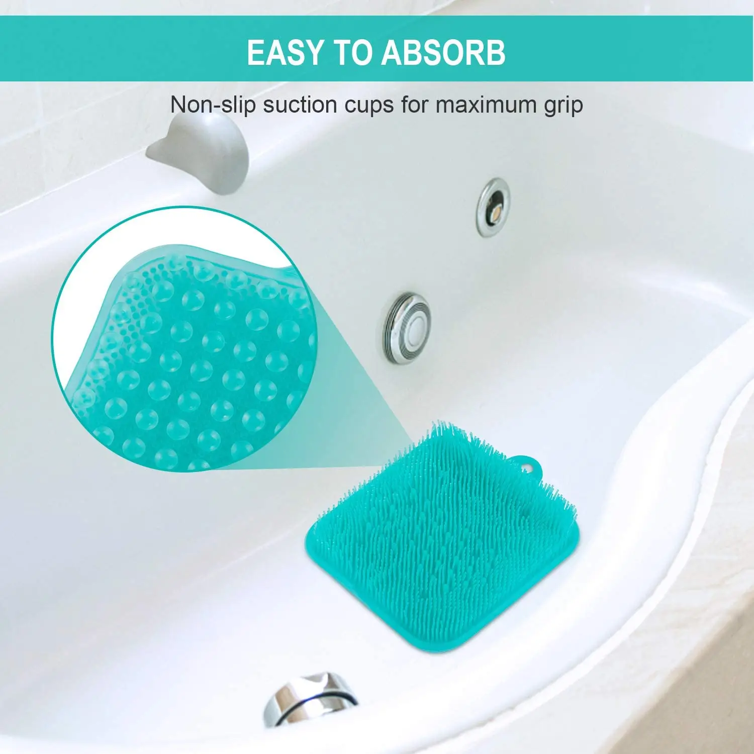 TPE Rect Shower Foot Scrubber Cleaner with Non-Slip Suction Cups Exfoliates Feet No Bending Bathtub Foot Care Brush Massager Mat