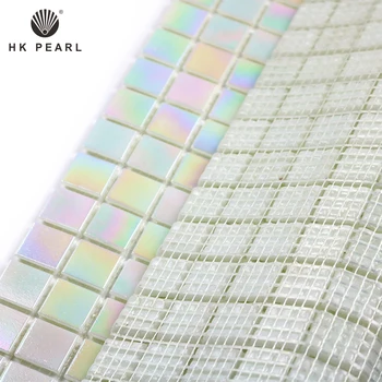 Modern Iridescent White Glass Mosaic Tiles Kitchen Backsplash Wall Swimmgin Pool Tile