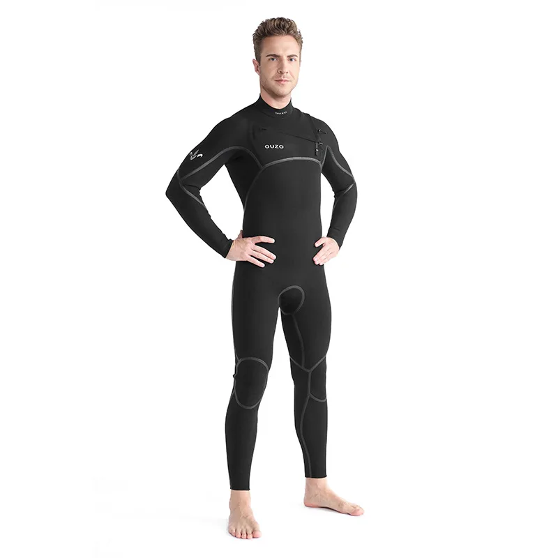 Dropshipping Men Long Sleeve One-Piece 4/3mm Thermal CR Stretch Swimsuit Diving Surfing Wetsuit