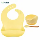 Baby Bib+bowl+spoon Silicone Baby Bibs Set Custom Free Sample Baby Waterproof Soft Baby Silicone Bib Set