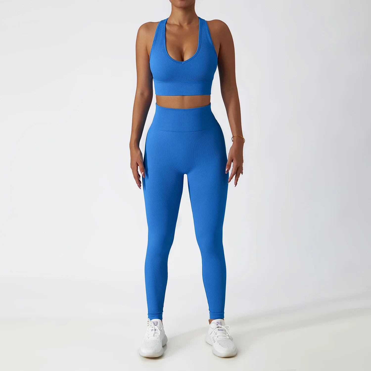 YIYI New Arrival Seamless High Quality Gym Fitness Sets Breathable High Elastic Outdoor Athletic Suits Ribbed Workout Sets