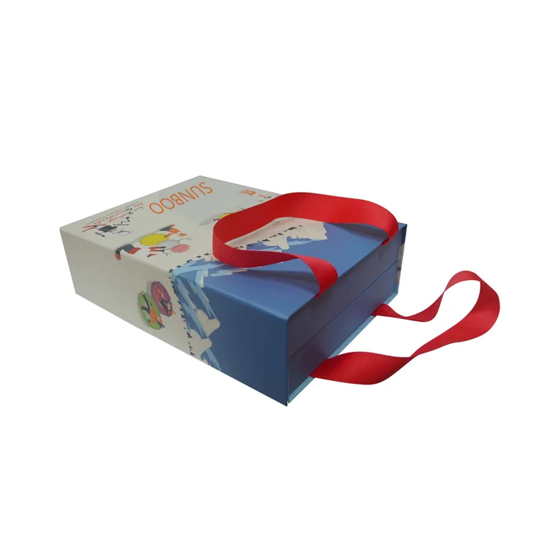 Wholesale custom printed luxury folding christmas box for chocolate with ribbon handle